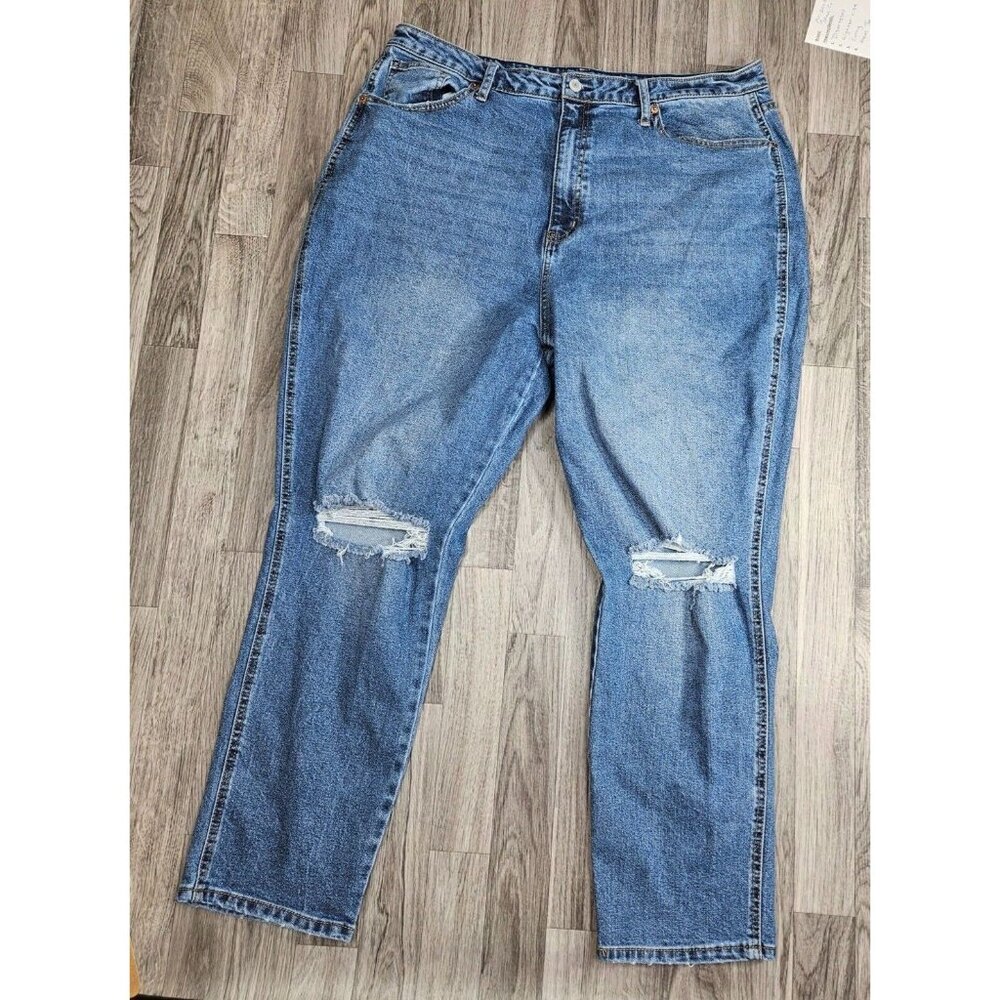 (3/$35)‎ Arizona Jean Co Size 21 Distressed High Rise Curvy Denim Blue Mom Jeans